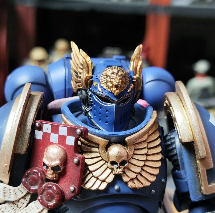 TD-JT-028 暗源战锤 118极限战士蓝色飞翼改装头盔头 3.75涂装成品头雕 view 3