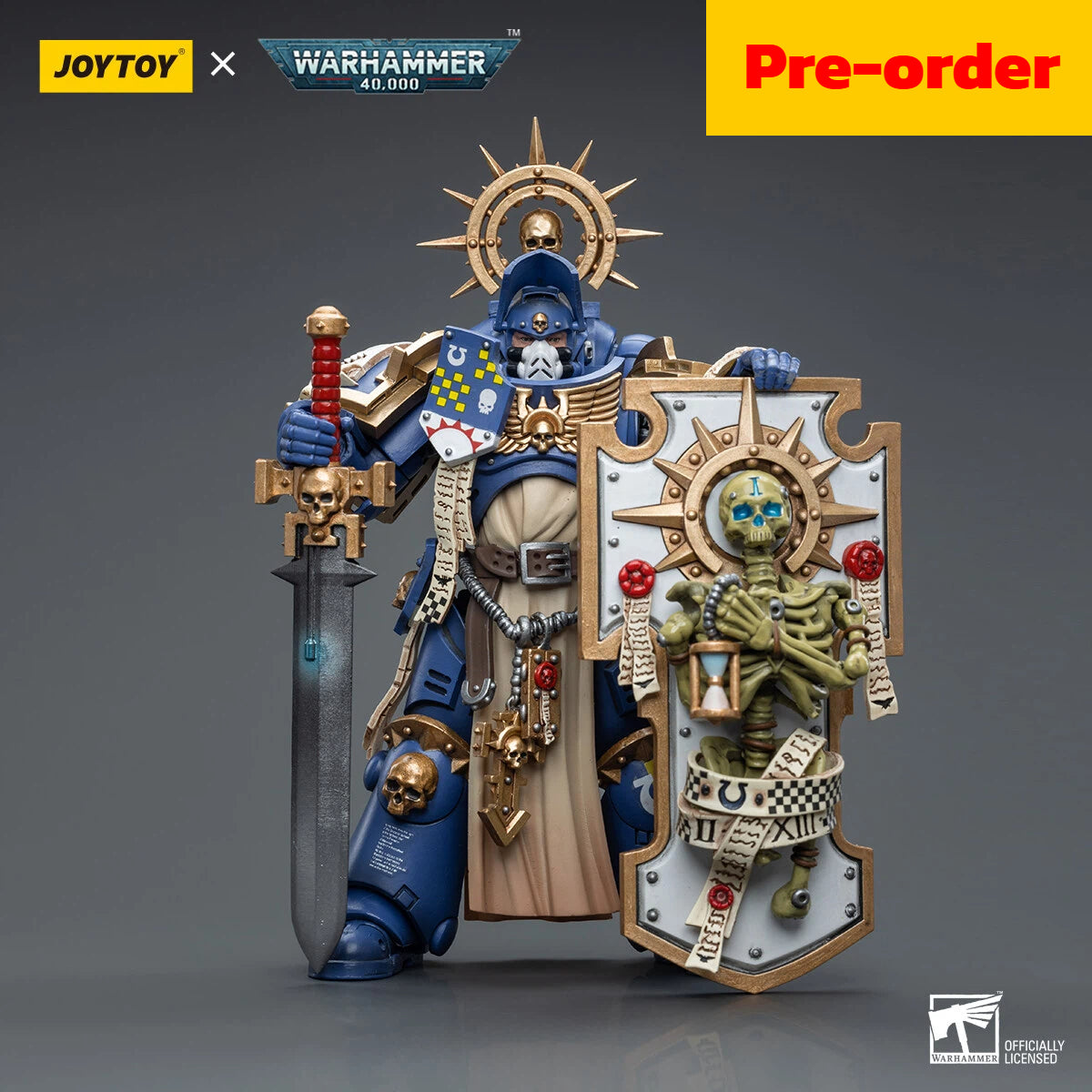 JOYTOY Warhammer 40,000 Scale：1/18 Ultramarines Primaris Captain with Relic Shield and Power Sword