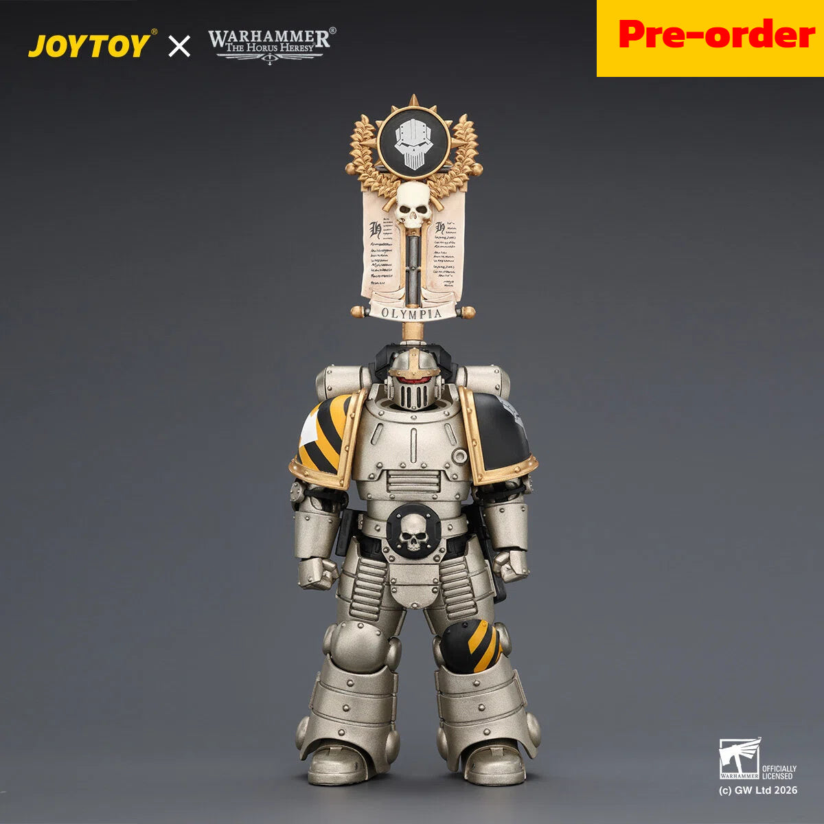 JOYTOY  Warhammer The Horus Heresy  Scale：1/18 Iron Warriors MkII Legionary1 with Vexilla, Bolter and Bolt Pistol