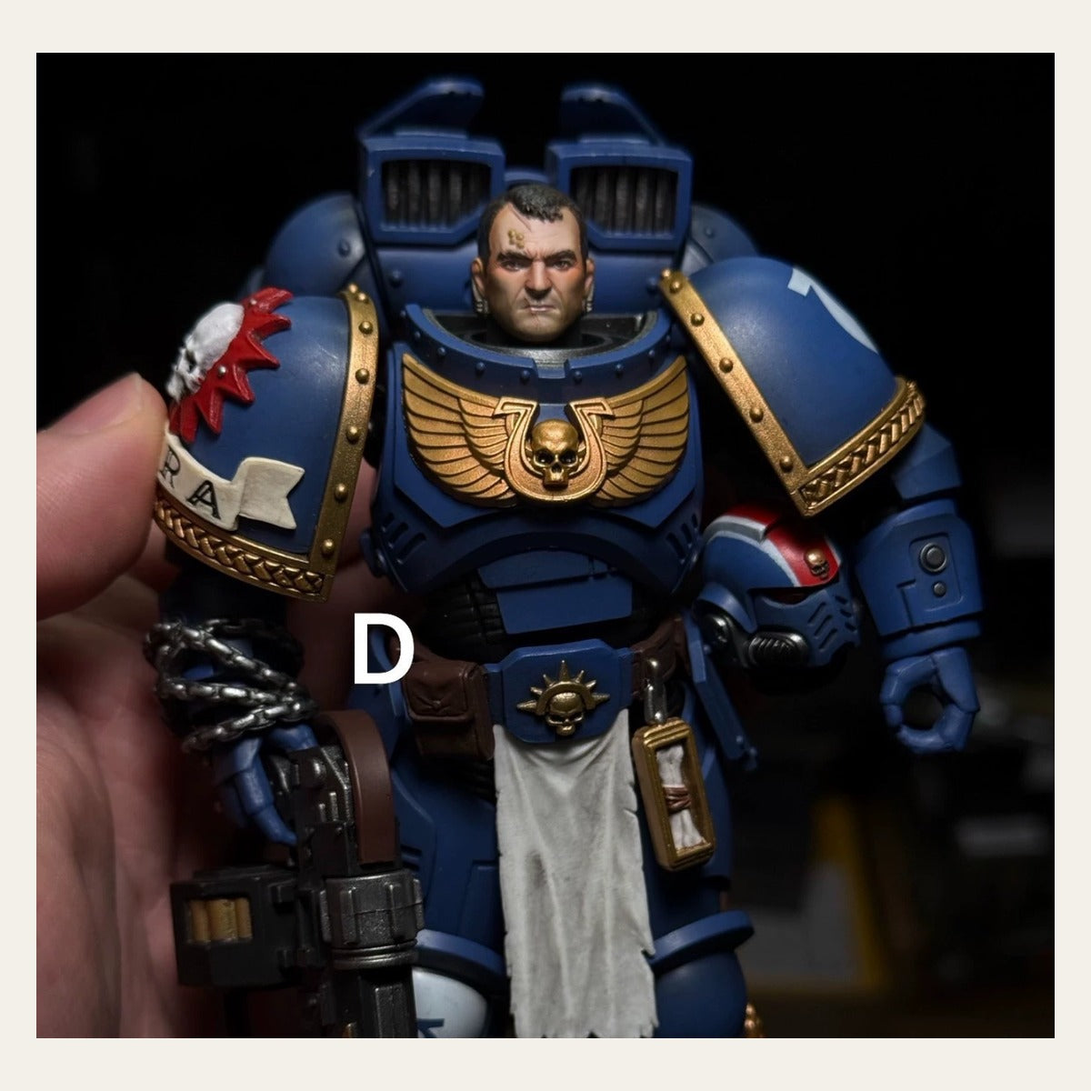 TD-JT-198 Warhammer 40K Space Wolves Elder Wolf Judiciar Clean and Bloodied Custom Head Sculpt front view